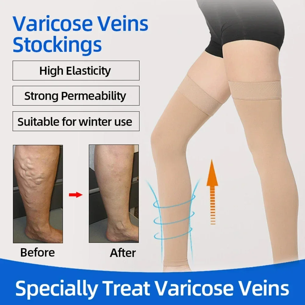 1 Pair Thigh High Compression Stocking for Women and Men, 20-30mmHg Toeless Compression Socks for Varicose Veins, Edema, Flight 2