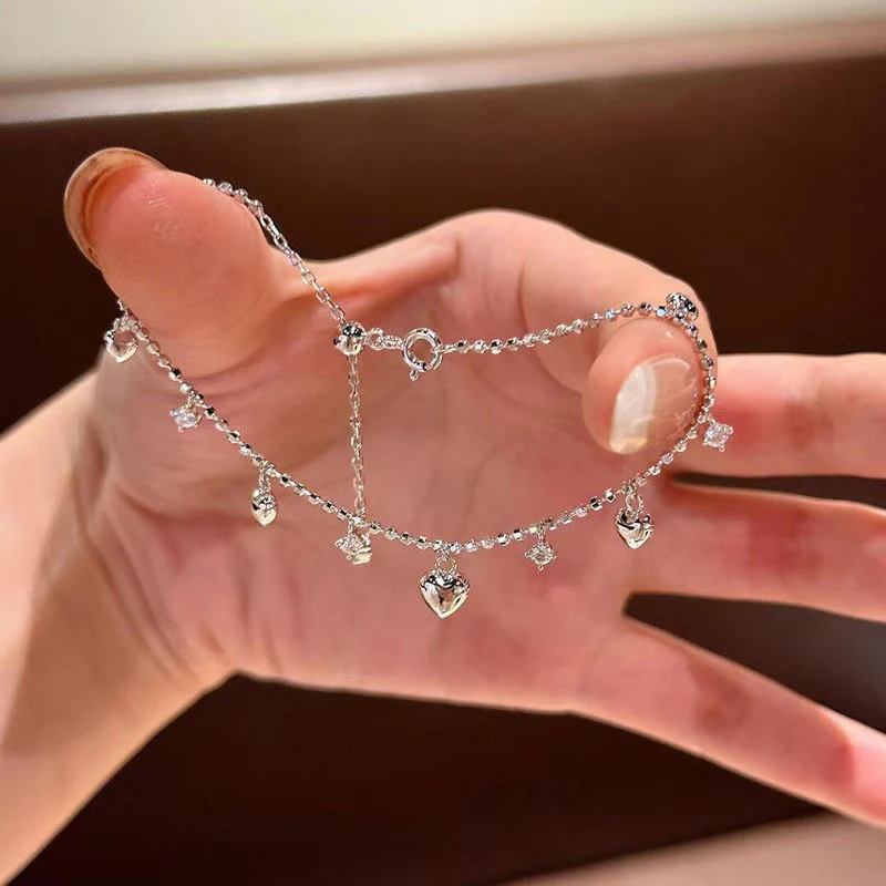 High Quality Versatile Heart Tassel Sparkling Bracelet For Women Girls Exquisite Light Luxury Bracelet Jewelry Accessories Gifts 3