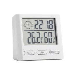 Advanced Digital LCD Thermometer & Hygrometer with Stand and Clock Function (White)