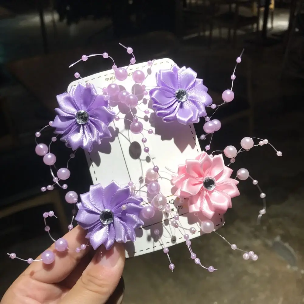4PCS New Flower Beads Bridal Hairpin Handmade Luxury Bridal Headdress Fairy Exquisite Wedding Headwear Hair Jewelry