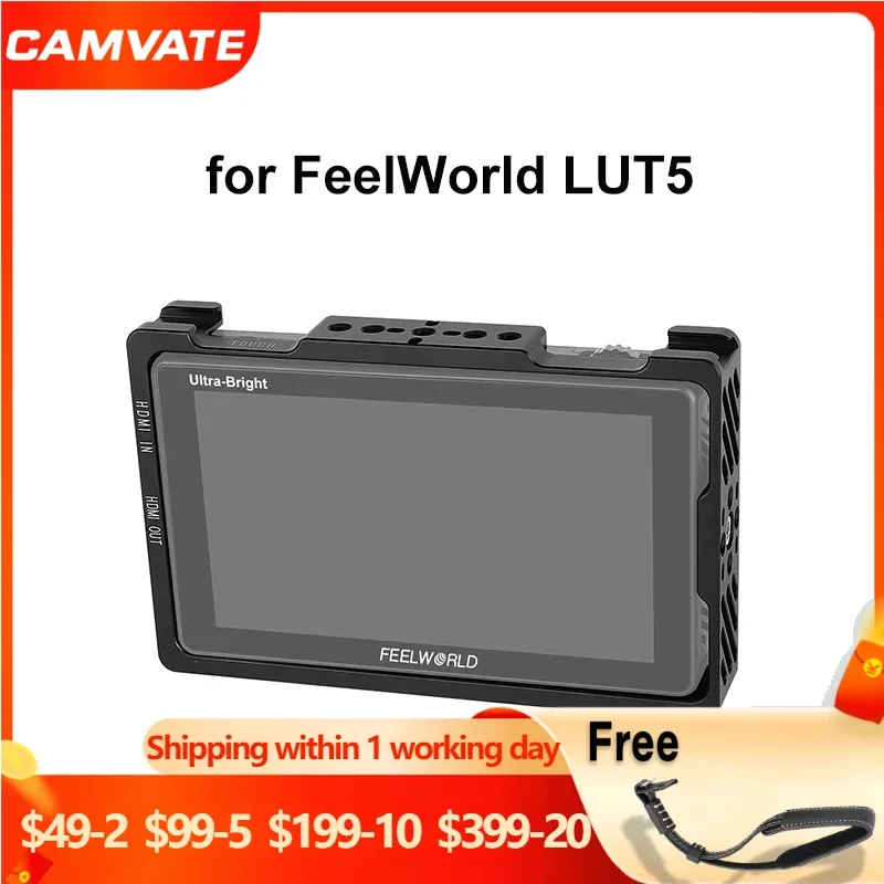 Camvate 5.5 Monitor Gaiola Suporte de Proteção Case para Feelworld Lut5 com Sapato Top Mount & 420 Tópicos para Lidar com Luz de Vídeo