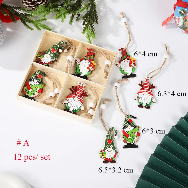thumbnail image 1 of 12Pcs/Set Christmas Wooden Hanging Crafts Multi Santa Clause Ornament For Xmas Party Home Decorations Kids DIY Painting Gifts, 1 of 5