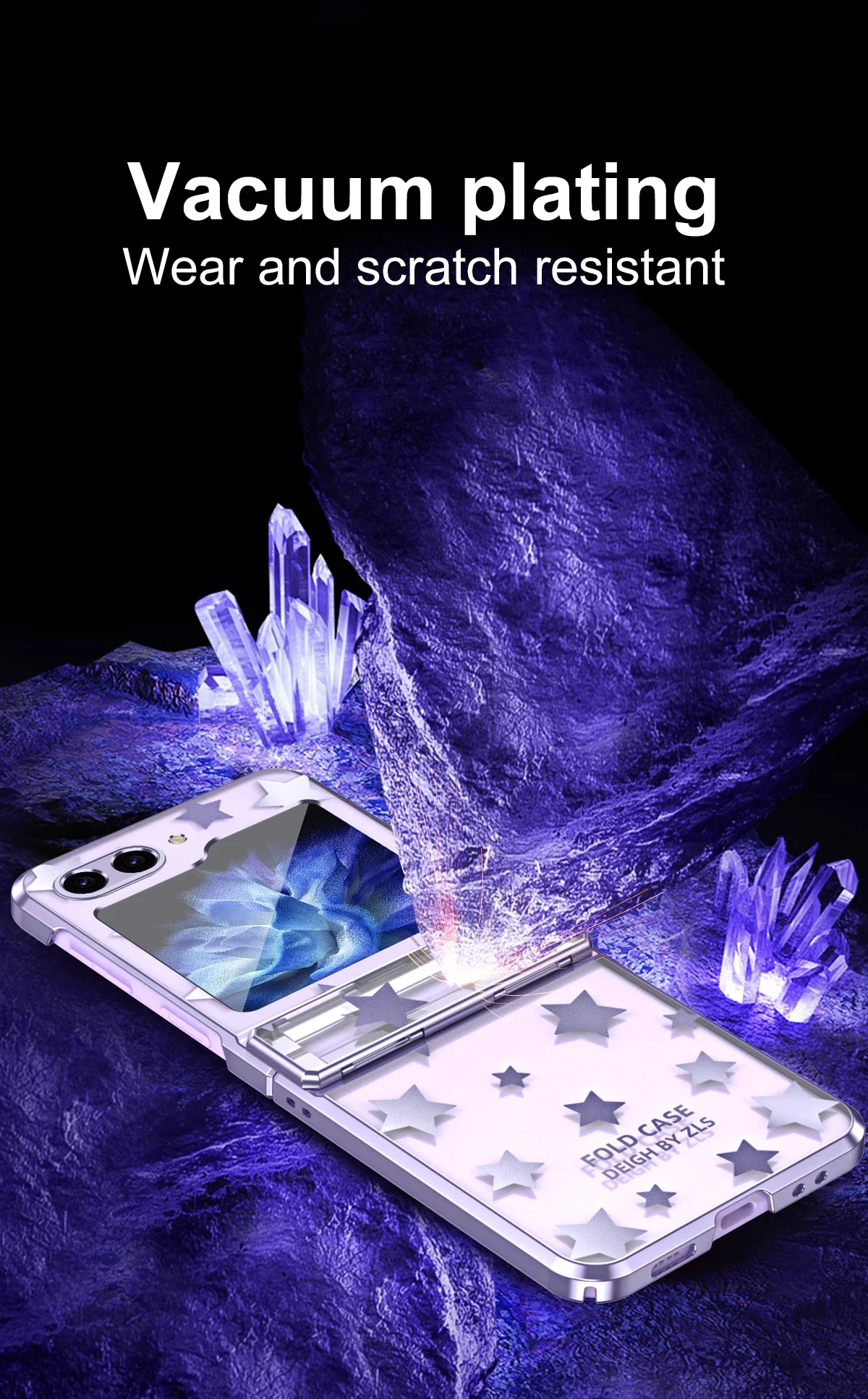 Coque de téléphone de luxe à motif d'étoiles électrolytiques pour Samsung Galaxy Z Flip 6 5 4 3 5G PC antichoc à charnière housse de protection_voghion.com