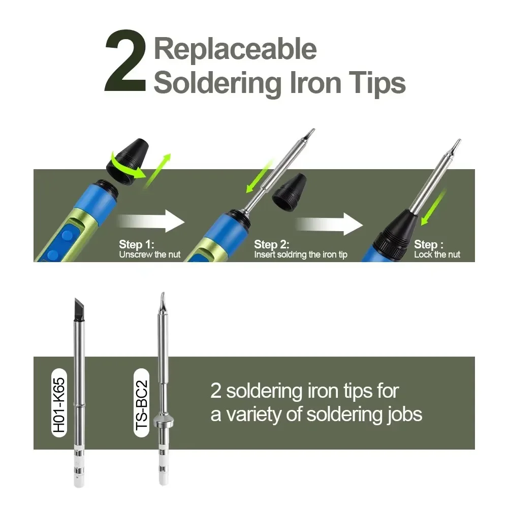 FMchip H01 Soldering Iron 2 IN 1 TS-BC2 and FM65 Tips PD 65W Adjustable Temperature H-01 Electric Soldering Station Repair Tools 5