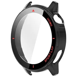 Premium Tempered Glass Protective Case for Smartwatch - Durable Hard PC Bumper with Screen Shield (Black - Red)