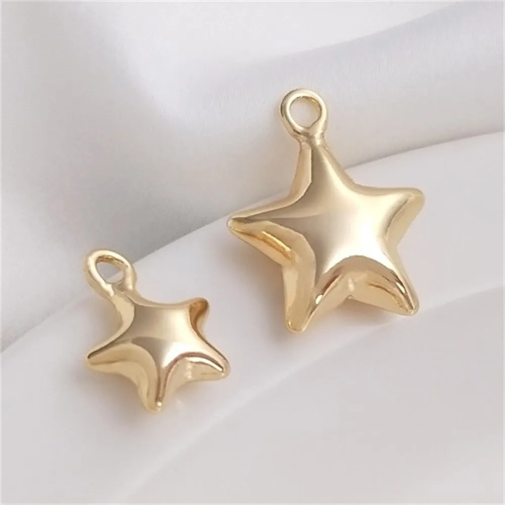 14K Gold-plated Three-dimensional Five-pointed Star Pendant Handmade Diy Bracelet Necklace Jewelry Pendant Hand-made Accessories