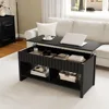 Fluted Lift Top Coffee Table, Wooden Coffee Table Dining Table with Storage Shelf and Large Hidden Compartment 1