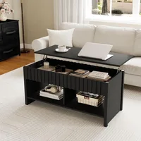 Fluted Lift Top Coffee Table, Wooden Coffee Table Dining Table with Storage Shelf and Large Hidden Compartment 1
