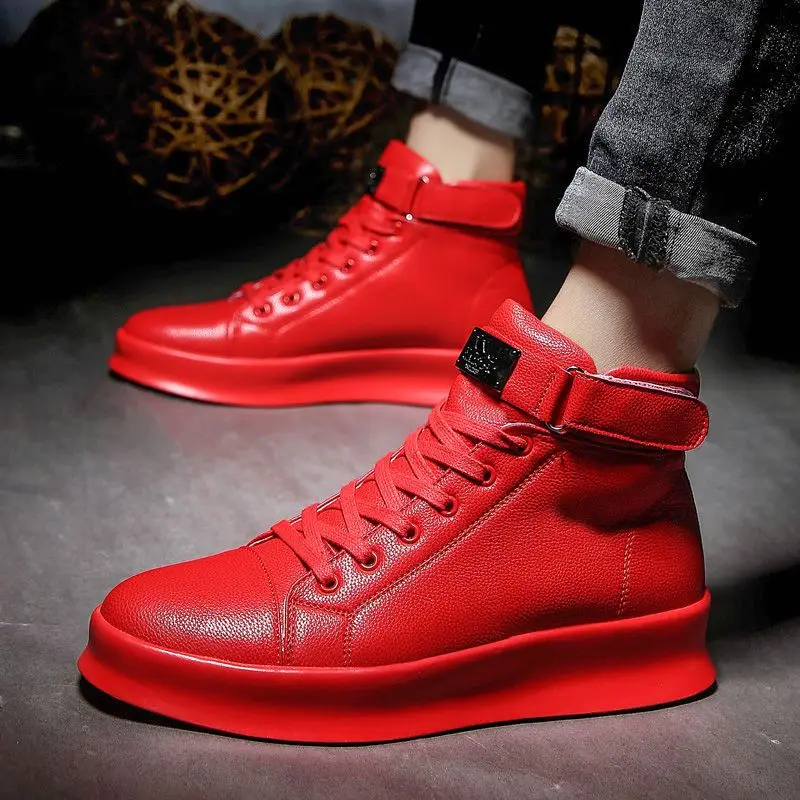 Ankle Boots Autumn Men High-cut Solid Sneakers Lace-up Motorcycle Boots Platform Skateboard Sport Trainers Shoes Nightclub Shoes mens leather boots motorcycle leather boots