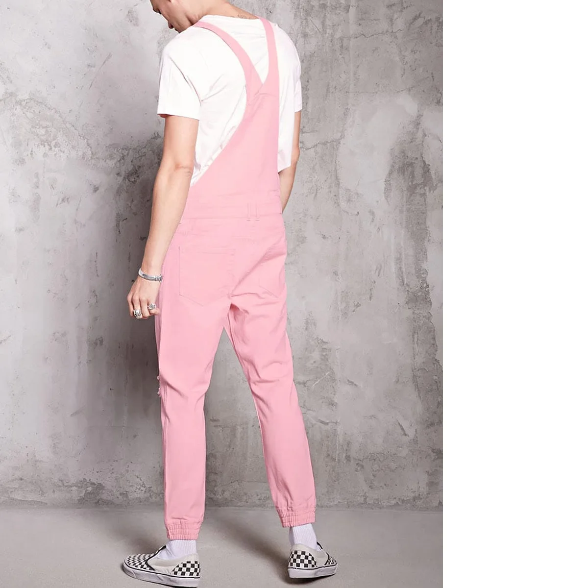 Description Picture 5 of itemPink Retro Men's Jeans Jumpsuits Denim Strap Pants Fashion Streetwear Cowboy One Piece Pants Distressed Casual Trousers for Men