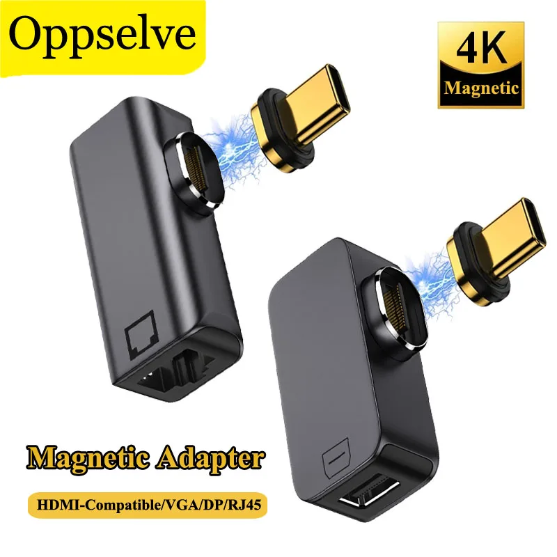 

USB Type C Elbow Magnetic Adapter HDMI-Compatible/VGA/RJ45 To USB C 8K/60Hz HD Video Converter For Macbook Laptop Xiaomi POCO