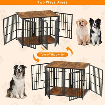 1Pcs Ultra Thicken Dog Crate Cage Pet Dog Puppy Kennel with Removable Divider and 4 Doors for 2 Small Dogs or 1 Medium Large Dog 5