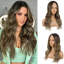 

Good Quality Synthetic Wigs Long Wavy Ash Blonde Ombre Brown For Black Women Colorful Qarty Middle Part Hair Premium Fiber