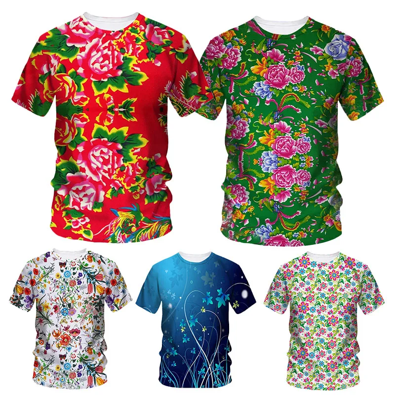 

Футболка мужская оверсайз с круглым вырезом, модная индивидуализированная рубашка с цветочным принтом, топ с коротким рукавом в стиле хип-хоп, лето