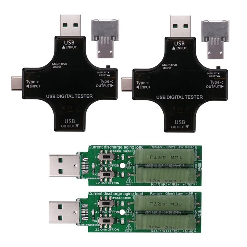 

USB C тестер 2 в 1, USB тестер с цветным экраном, IPS Цифровой вольтметр, напряжение, ток, мощность, температура, с нагрузкой