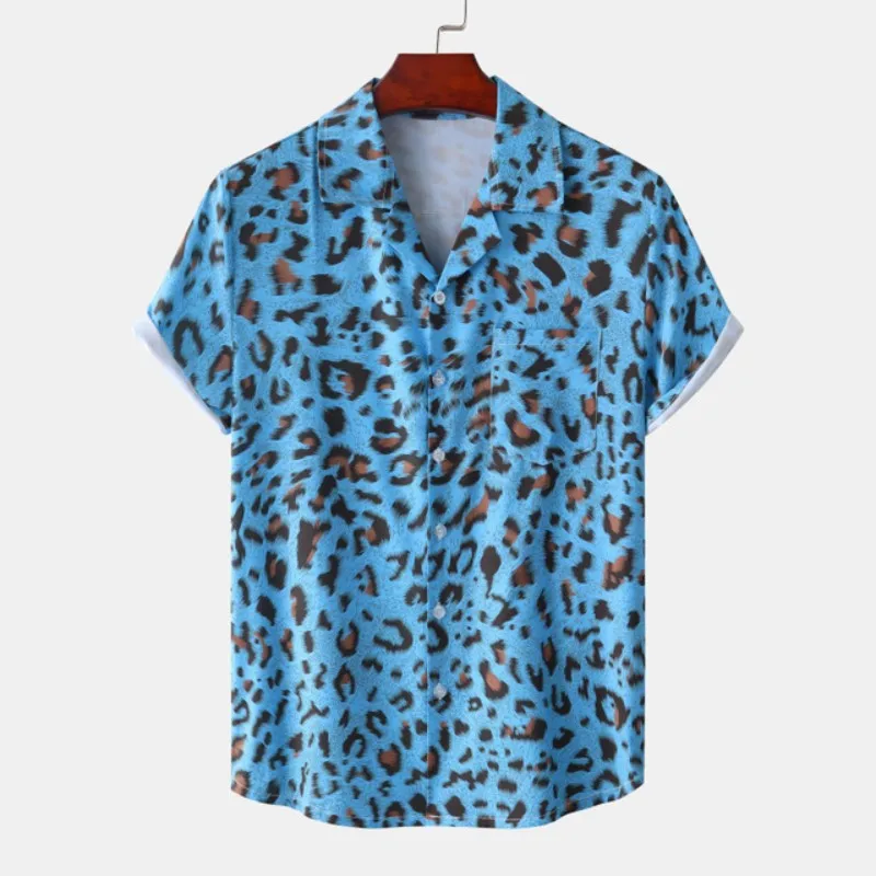 Fashion Leopard Print Summer Men's Shirts Casual Oversized Short Sleeve Fashion Single-Breasted Blouses Trend Tops Men Clothing 3