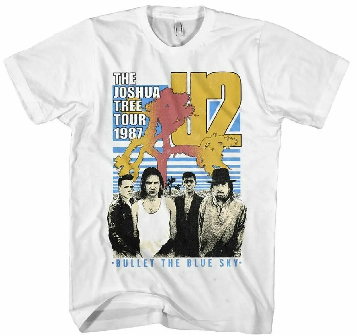 Ufficiale U2 Bullet The Blue Sky Maglietta Bianca Da Uomo U2 Sweatsuè Tree Tour Tee