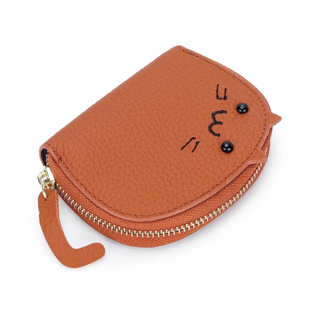 Credit Card Holder Wallet Zipper Organ Card Cases Holder for Men Women Cute Kitten Small Genuine Leather Coin Purse Cardholder