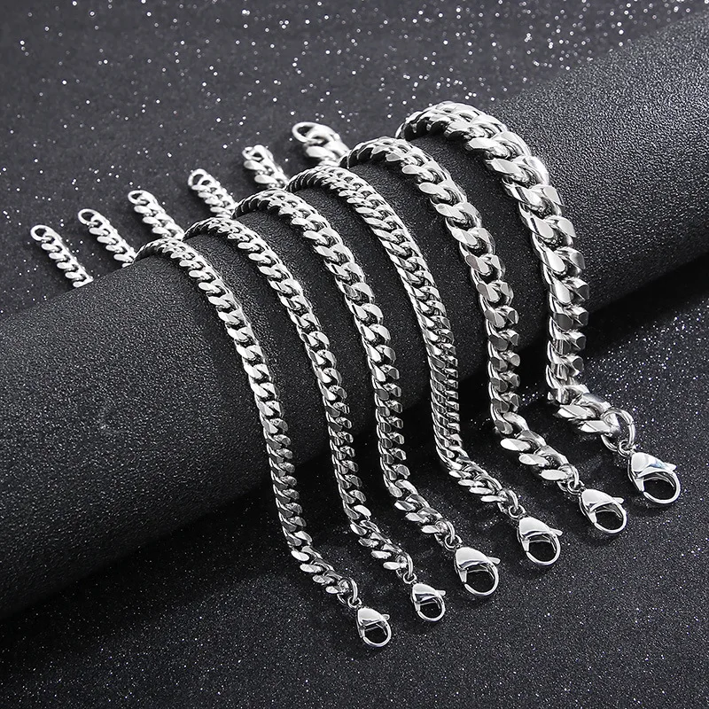 

Оптовая продажа, кубинский браслет из нержавеющей стали с отрезанным углом, мужская и женская цепь с двойной пряжкой, плетка-конь, цепь, ювелирные аксессуары