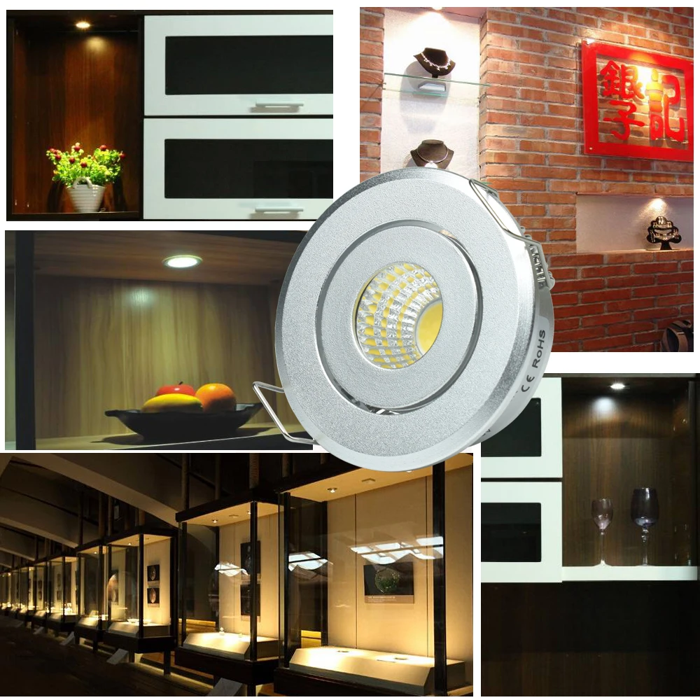10pcs Mini 1W 3W Silver Aluminum Spot LED Downlight Receesed Ceiling Light Small Size Cut 40-45mm