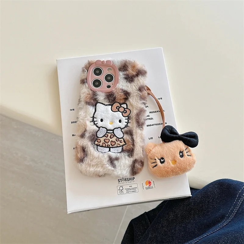 Cartoon Sanrio Leopard Print Phone Case for iPhone 14 with Kickstand