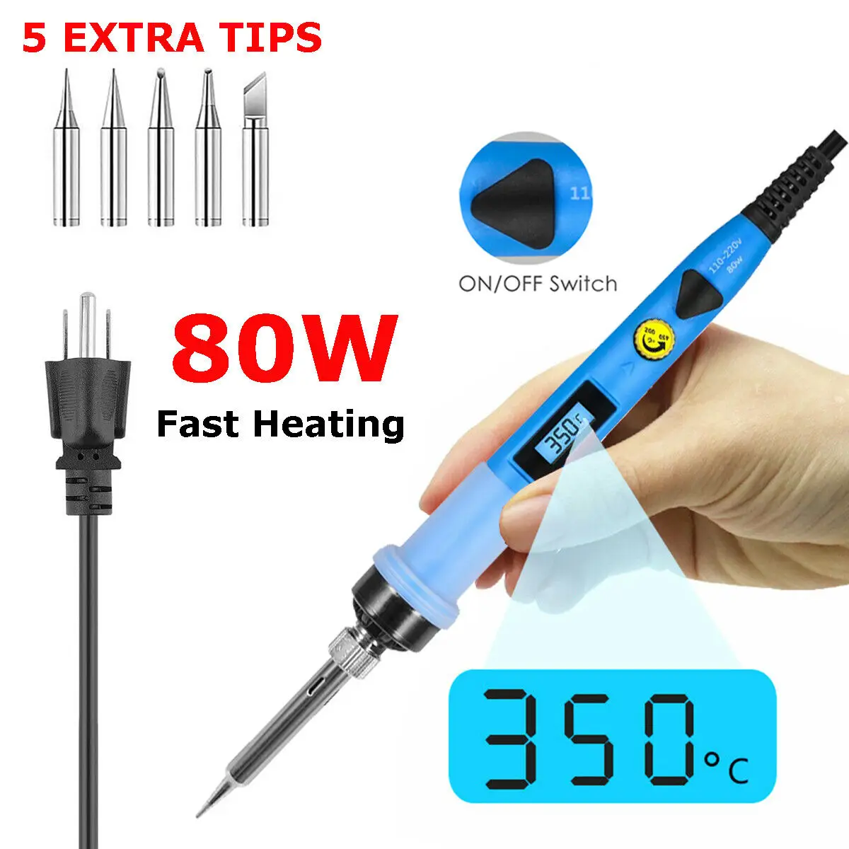 80W Soldering Iron Electric LCD Welding Tool Kit Portable Heat Pencil Adjustable Temperature Welder Tips for soldering iron 1pcs magnetic v type clamps v shaped welding holder welding fixture adjustable magnet v pads hand tools metal working tool