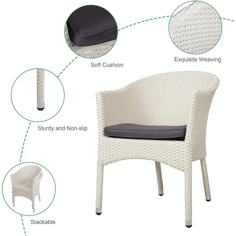 Outdoor Dining Rattan Chairs,White Wicker Chair with Soft Cushion,1 PC Rattan Weave Wicker Fallow Armchair 4