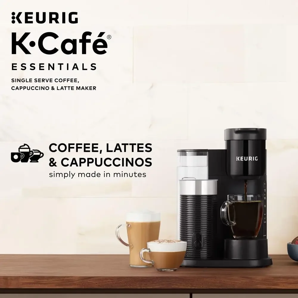 Single Serve Specialty Coffee & Milk Frother Brewer  K-Cafe Essentials Pod Maker 3 Brew Sizes Fast & Fresh Energy Efficient 5