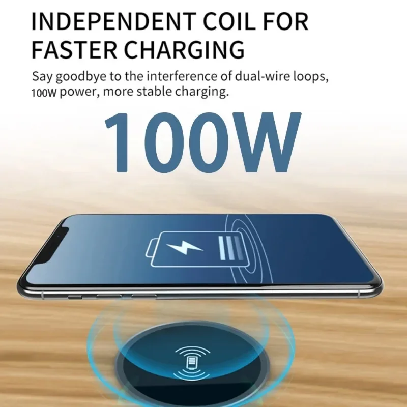 100W Fast Wireless Charger Pad for iPhone 16 15 14 13 12 Samsung S24 S23 Xiaomi Huawei Wireless Charging Station Charging Device