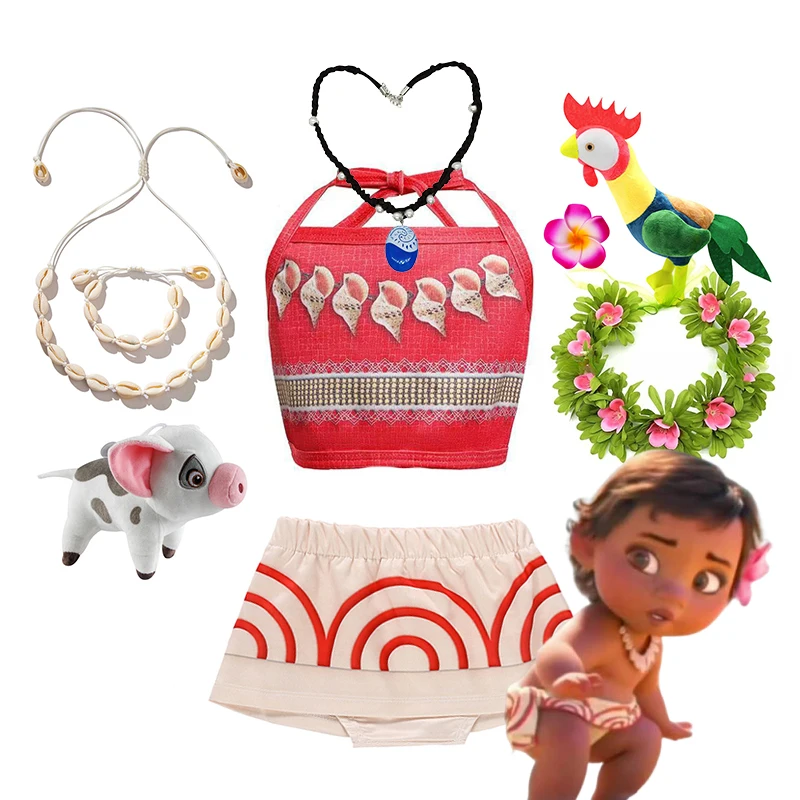 Mädchen Disney Vaiana Kostüm 2-teiliges Set Kinder Top & Hose Kleinkind Vaiana Rollenspiel Outfit Kinder Festival Party Freizeitkleidung