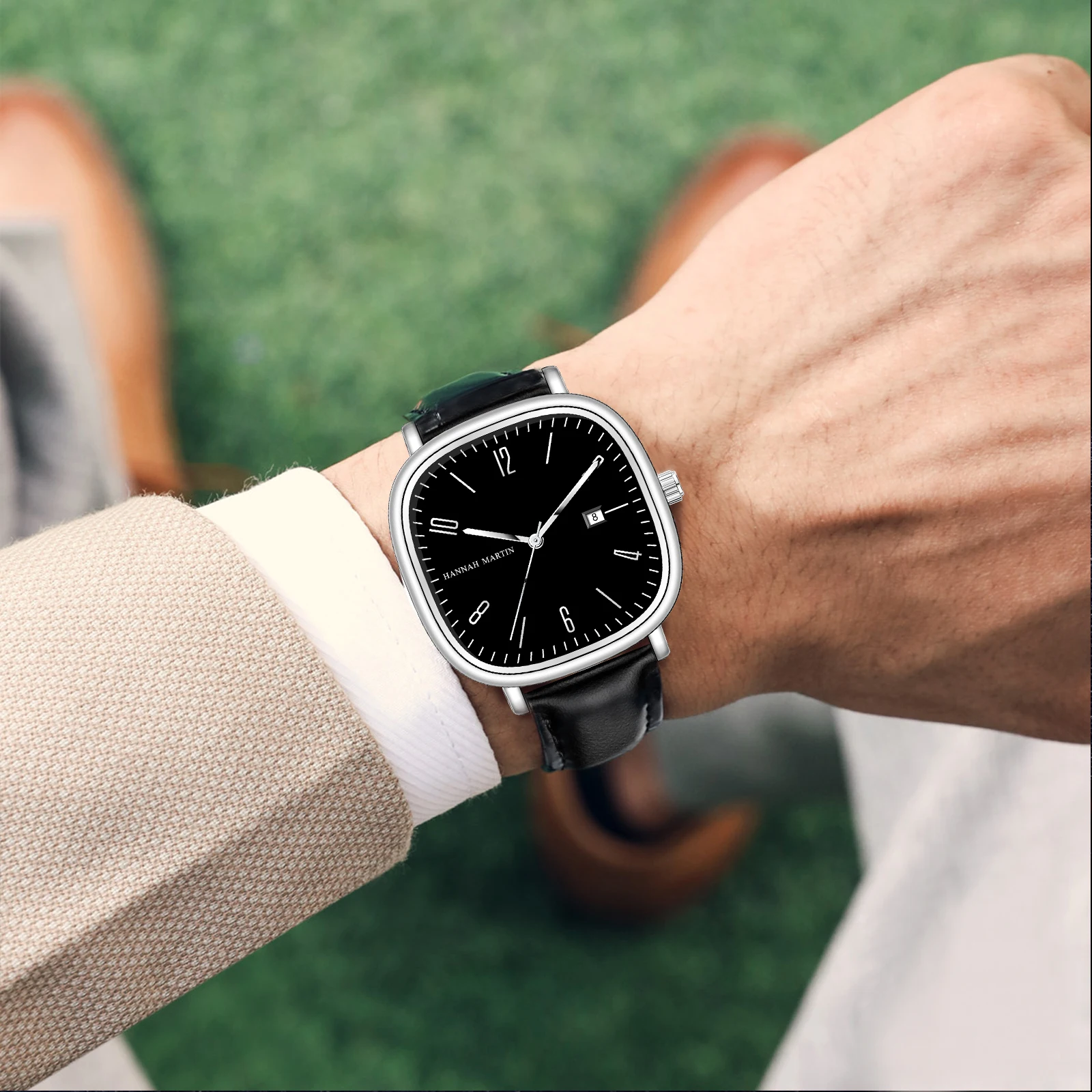 2024 New Men's Watch Fashion Square Business Style Black Clock Original Quartz Movement 40mm Casual Leather Watches reloj hombre 4