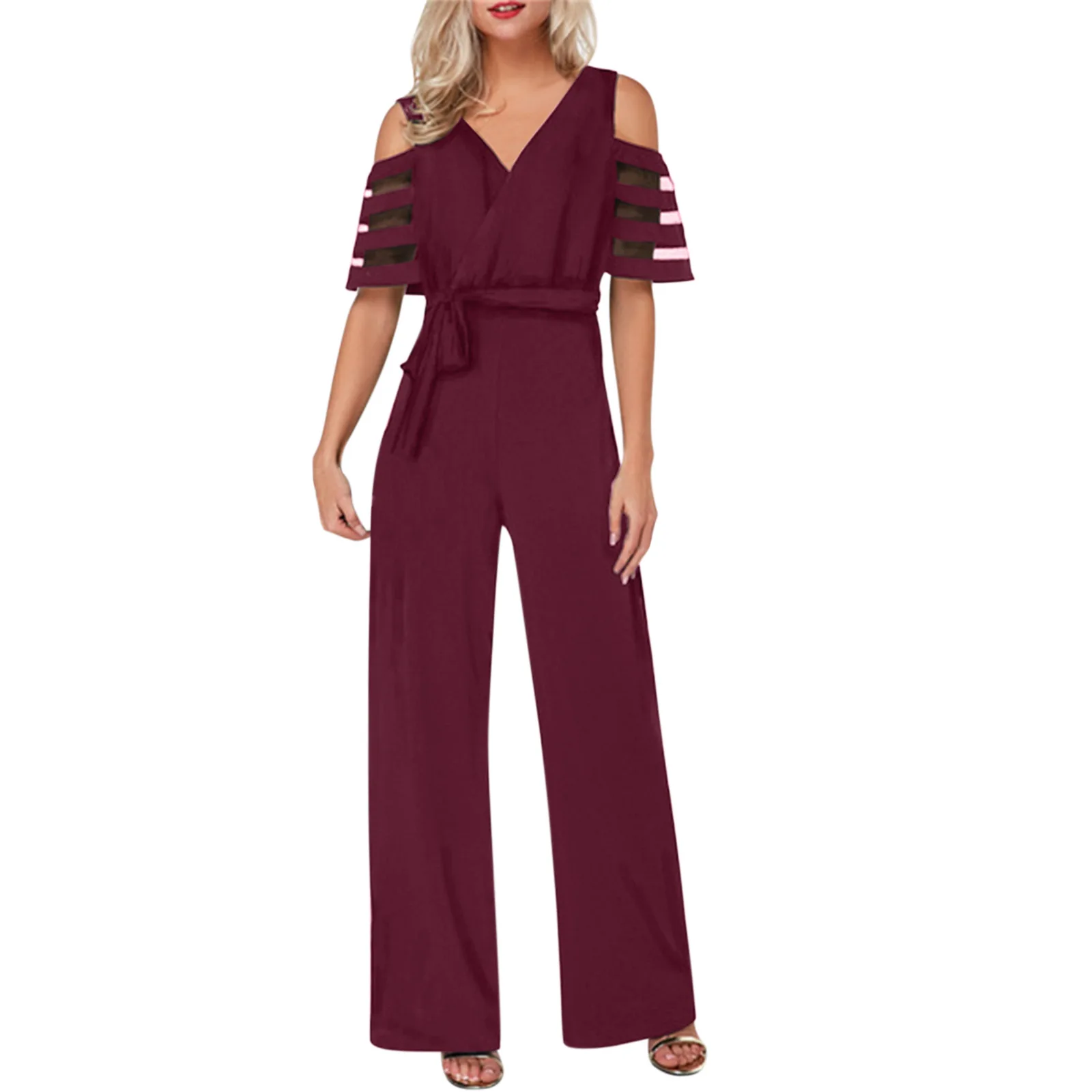 

Dresses Women Sexy Off The Shoulder Wide Leg Jumpsuit Summer V Neck Loose Jumpsuits Elegant Office Lady Belt Vetidos Mujer 2023