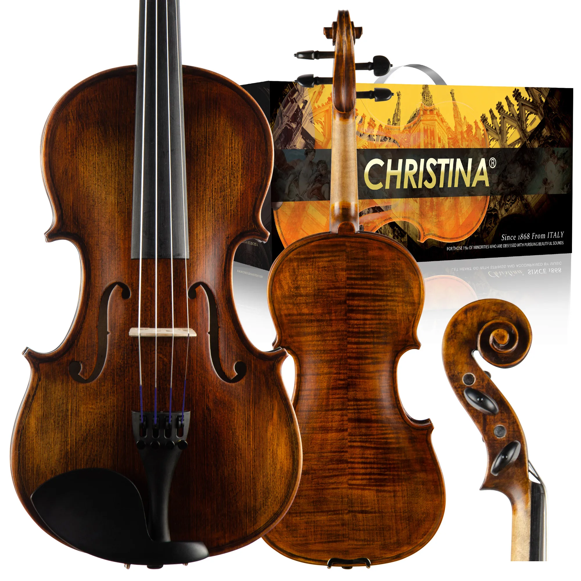 

CHRISTINA Beginner Violin MUSE-M Dark Retro Matte for Basic Learning Solid Spruce Maple Semi-handmade 1/8-4/4 with Case Bow Set