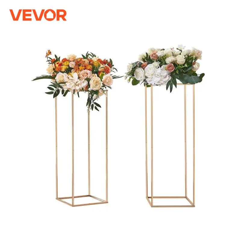 2PCS 31.5inch High Wedding Flower Stand with Acrylic Laminate Metal Vase Column Geometric Centerpiece Stands Rectangular wedding flower stand