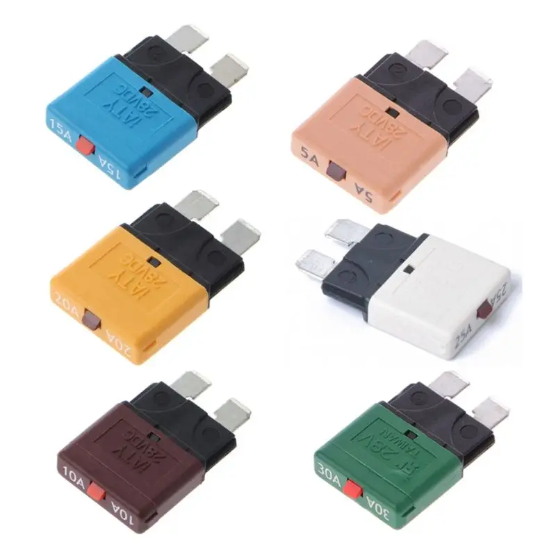 Circuit Breaker Blade Fuse Resettable Manual Reset Fuse Adapter 5-30A 28V for Car Truck Boat Marine
