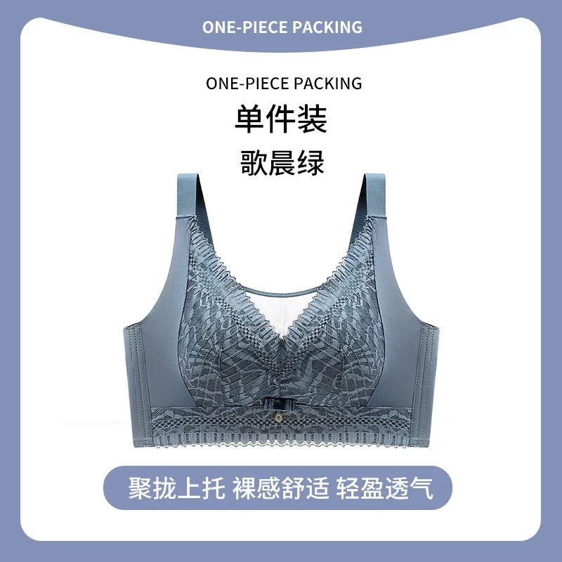 Women's Thin Large Size without Steel Ring Bra Large Chest Plate Anti-SAG Bra Sexy Light-Proof Underwear. underwire lace bra