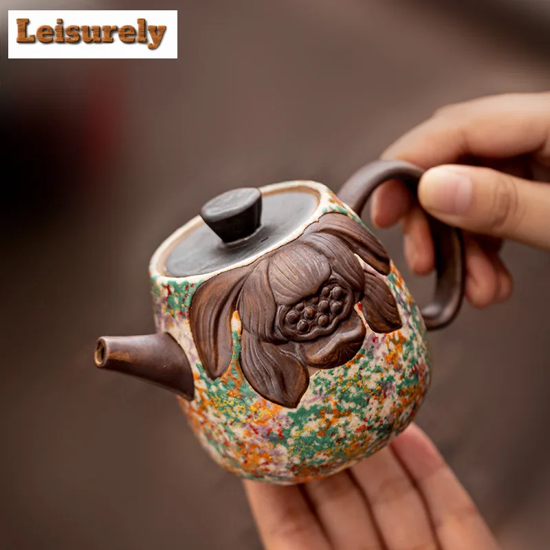 150ml Rock Painting Time Lotus Flower Teapot Luxury Tea Infuser Pot Tea Soaking Kettle With Filter Puer Tableware Collection