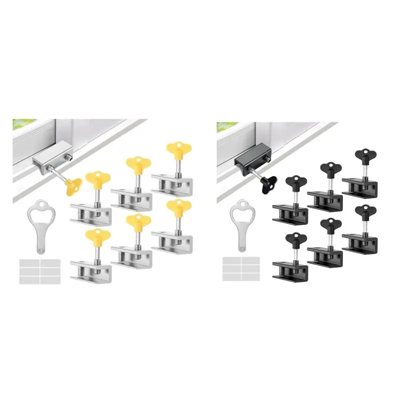 6 Pack Sliding Window Door Lock Security, Sliding Window Stoppers For Baby Childproofing Home Security Easy Install Easy To Use