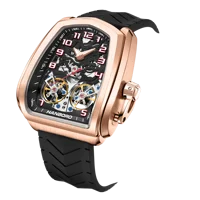 Montre mécanique automatique pour homme HANBORO Racing, boîtier irrégulier, or rose, double tourbillon, cadran rouge ajouré, montre de sport de luxe 985 3