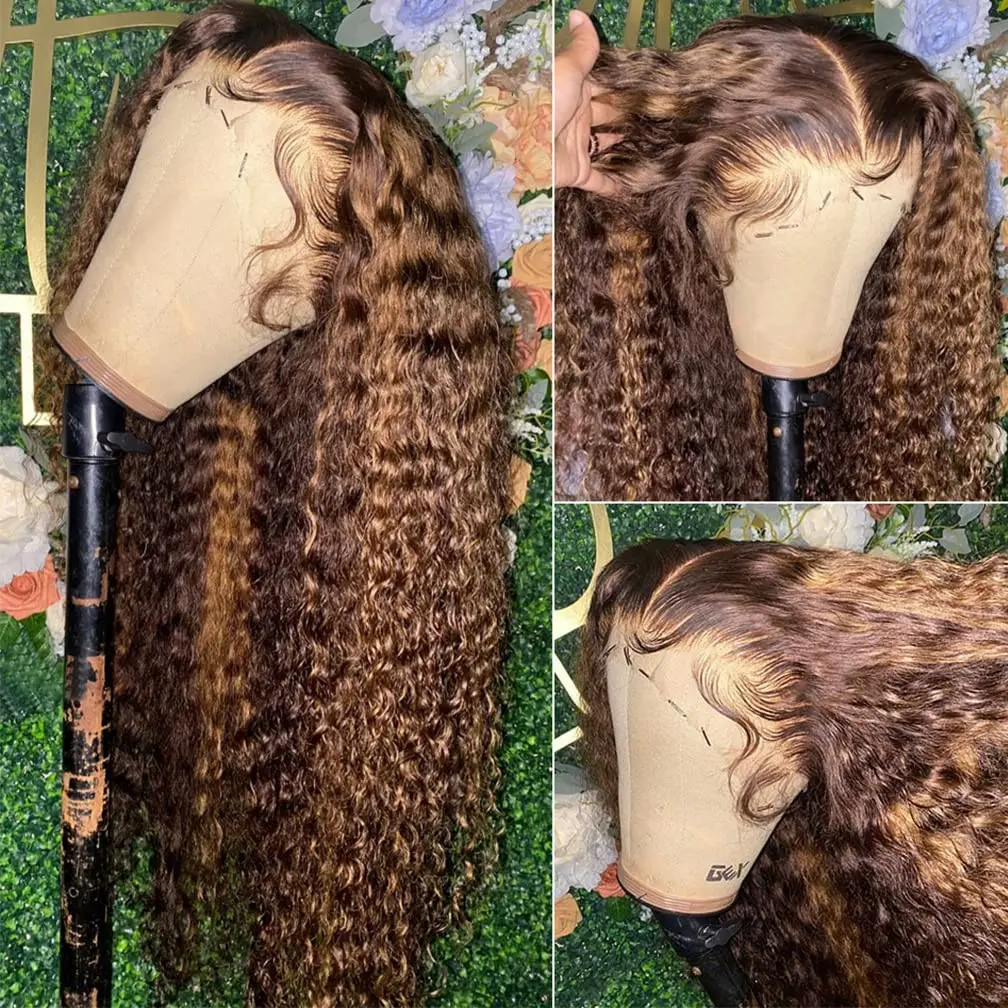 Highlight Wig Human Hair 13x4 Honey Blonde Water Wave Lace Front Wigs For Women Human Hair 30 Inch Loose Deep Wave Frontal Wig 2