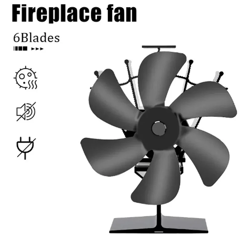 Stove Fan 6 Blades Heat Powered Fireplace Fan Log Wood Burner Eco-fan Heat Distribution
