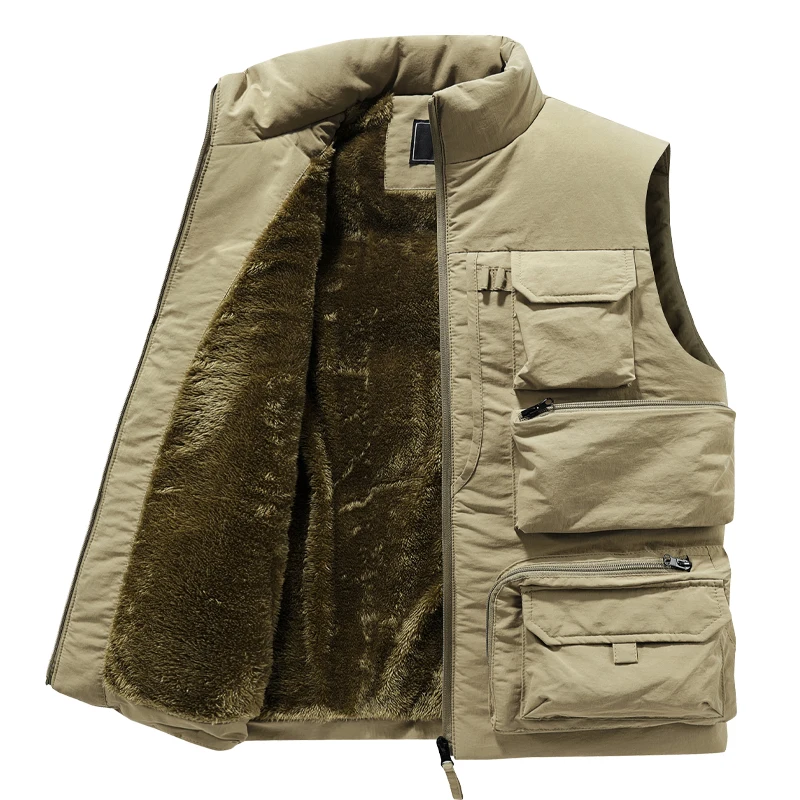 Veste multi-poches grande taille 6XL pour hommes - Gilet d'hiver chaud sans manches polaire mode