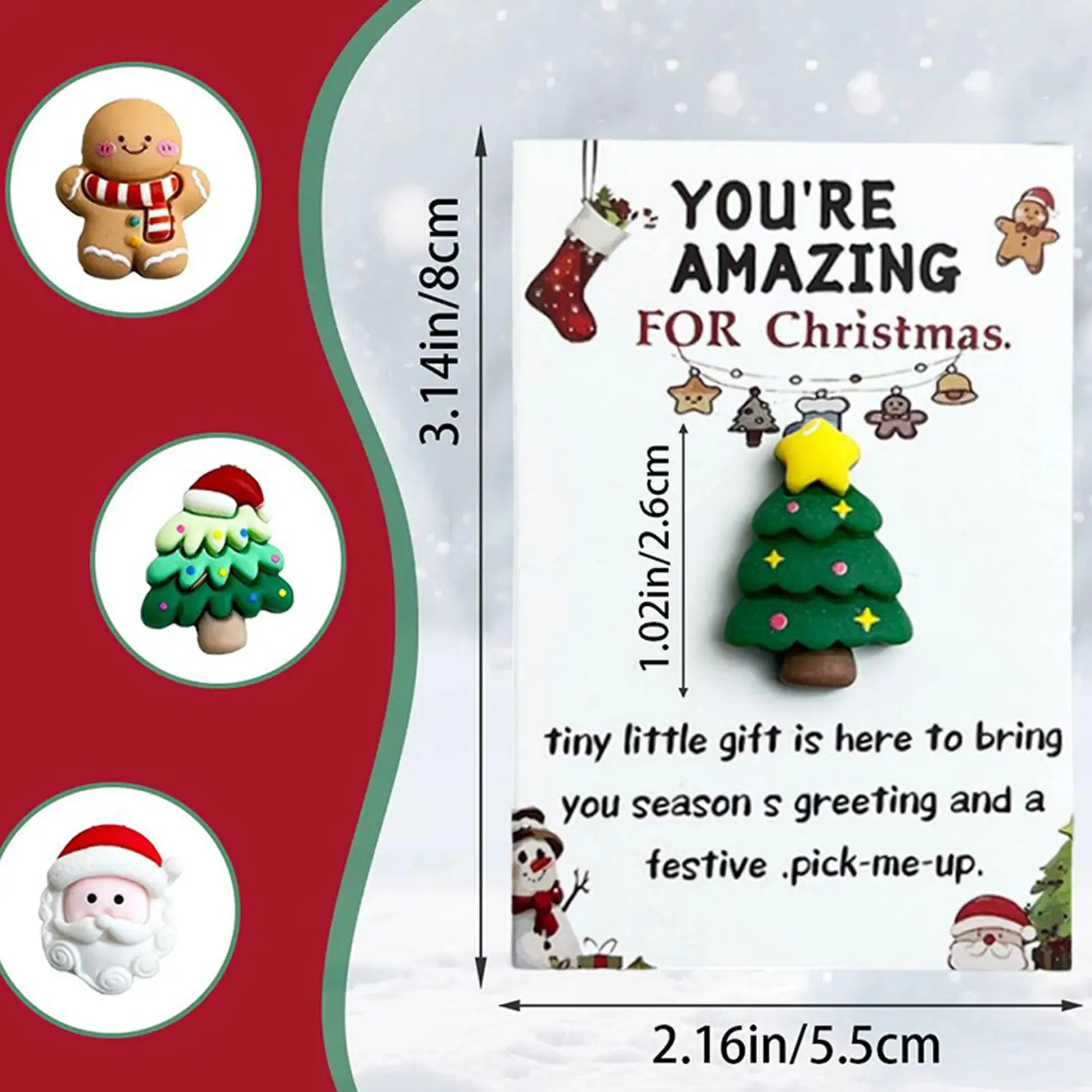 Christmas Mini Hug Cards with Resin Ornaments 10pcs Santa Claus, Socks, Gingerbread Snowman, Reindeer Patterns Christmas Gifts