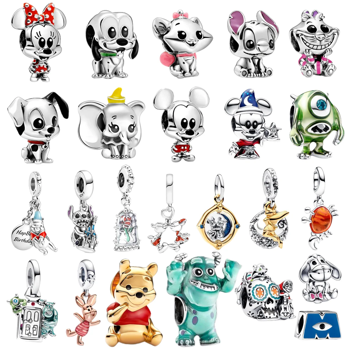 

Sterling Silver 925 Disney Mickey Beaded Necklace Bear Beads Suitable for Pandora Original Bracelet Accessories DIY Jewelry Gift