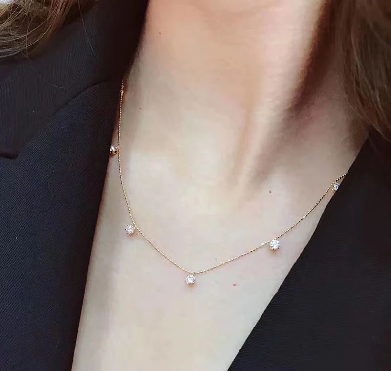 KUGG 18K Yellow or White Gold Necklace Real Natural Diamonds 0.60 or 1.0carat Necklace Shiny INS Style Party Jewelry for Women
