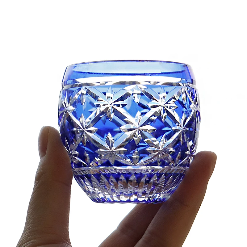 Drinking Glass Crystal Shot Glasses Liqueur Liquor Spirit Sake Glass Edo Kiriko Hand Cut Clear With Gift Box Sky Blue Red Green 3oz/90ml 1PC