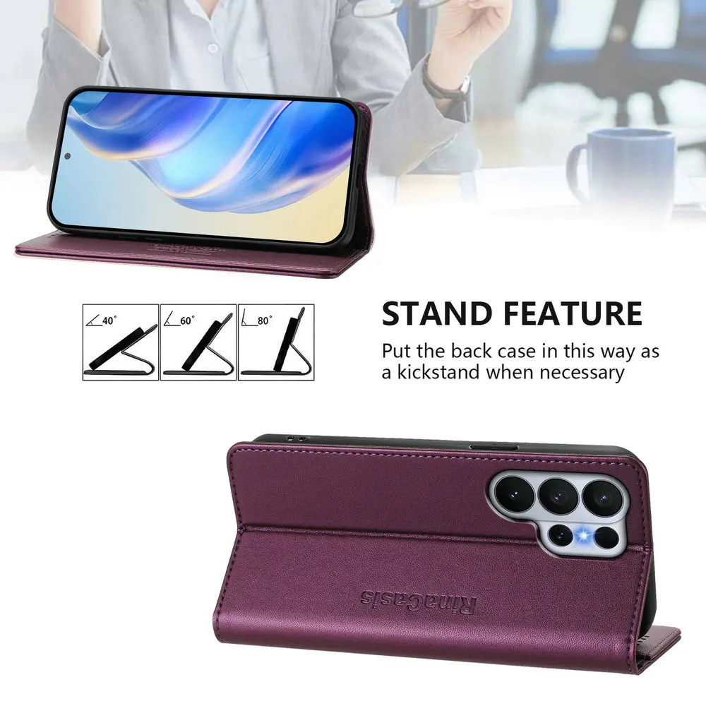 Premium Magnetic Leather Wallet Flip Case with RFID Protection