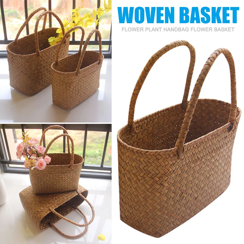 Home Shopping Basket Hand Vegetable Basket Decorative Woven Basket Flower Arrangement Basket Imitating Rattan Picnic Bag 3