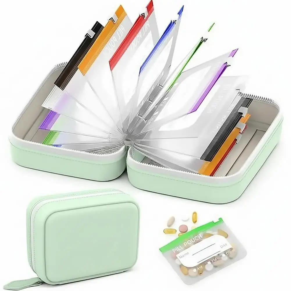 Waterproof Color-Coded Travel Pill Organizer Case with Reusable Pouches – Weekly Medicine Storage System