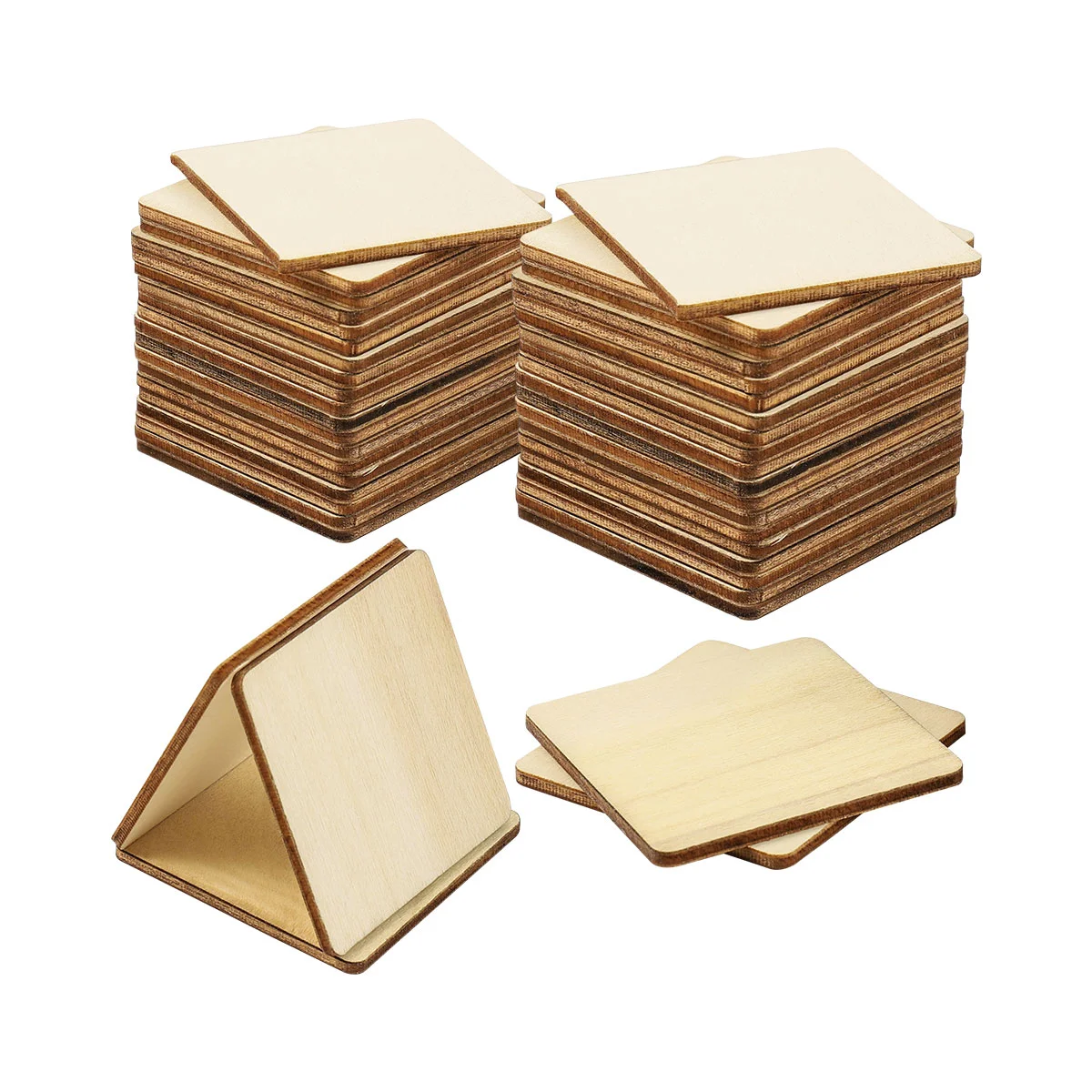 

Wooden Cup Coasters- friendly Heat Resistant Safe Wood Squares Coffee Pads Rounded Square DIY Wood Pad 50Pcs for Home School